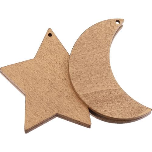 2pcs/lot Big Star Moon Wood Charms Pendants Base Diy Necklace Earrings Jewelry Making Supplies Wholesale Bulk Items Crafts