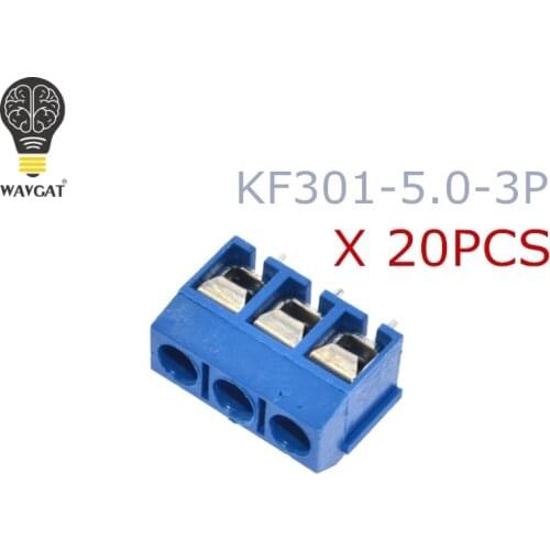 20PCS/LOT KF301-3P KF301-5.0-3P KF301 Screw 3Pin 5.0mm Straight Pin PCB Screw Block Blue WAVGAT