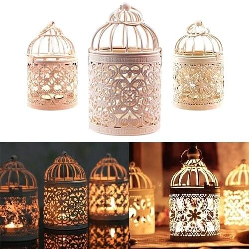 3 Pack Hanging Antique Moroccan Style Hollow Holder Bird Cage Tealight Candlestick Lantern ,Wedding Romantic Decor