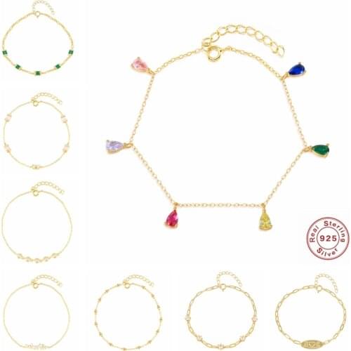 925 Stamp Sterling Silver Zircon Jewelry Chain Bracelets For Girls Women Colorful Crystal Charm Bracelet Bangles Pulseras Mujer