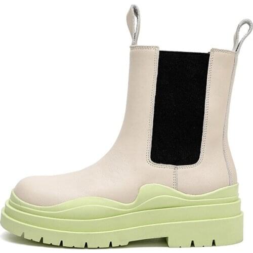 YSHUNIJ Boots 2021 New Chelsea Boots Thick-Bottomed Leather Cigarette Martin Boots Womens Summer Thin Single Boots