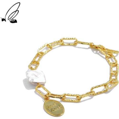 SSTEEL Sterling Silver 925 Good Luck Baroque Pearl Bracelet Womens Gold Vintage Bracelets For Women Accessories Fine Jewelry