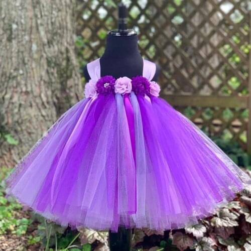 POSH DREAM Vintage Flower Girls Dresses for Purple Wedding Party Knee Length Flower Tulle Tutu Dresses for Kids Birthday