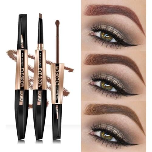 3 Color Makeup Dual Ended Eyebrow Pencil + Eyebrow Gel Mascara Brush Bown Coffee Waterproof Long Lasting Liquid Eye brow Tint