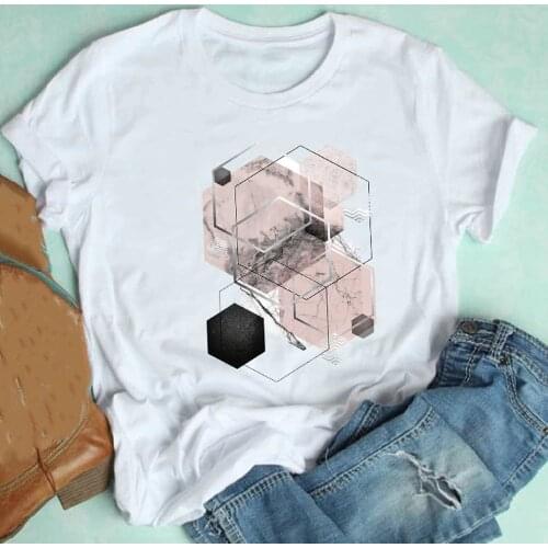 Summer Geometric Print Women T-Shirt Short Sleeve Casual Crew Neck Tshirt Casual Harajuku Lady Girl Top Tee Women Clothes