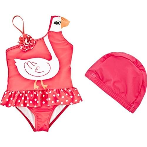 Kavkas Swimsuit For Baby Girls Summer Cartoon White Swan Embroidery One Piece Swimming Costume badpak meisje