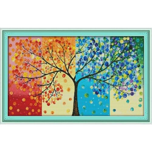 Everlasting Love Four Seasons Money Tree Chinese Cross Stitch Kits Ecological Cotton Printed 14 11CT DIY Christmas Decorations