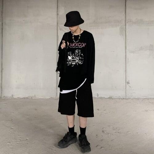 Creative Hip Hop O-Neck Letter Hand-Painted Tshirt Minimalist Style Students Vintage Clothes Brief Pullover Men New Streetwear