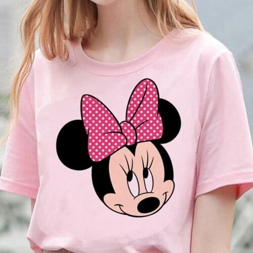 Summer Tops Disney Mickey Mouse Women T-shirt Femme Kawaii Cartoon Mickey and Minnie Graphic Tees Couple T-shirt Female