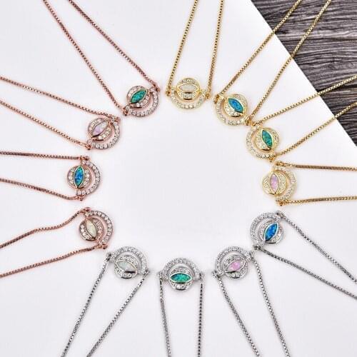 KAMAF Fashion Trend Round Globe Opal Push Pull Bracelet Copper Material 4 Colors Available Ladies Jewelry