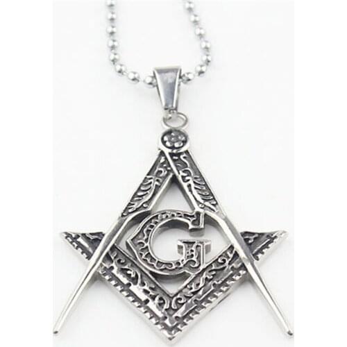 Mens Silver color Free Mason Pendant 316L Stainless Steel Freemason Masonic Pendant