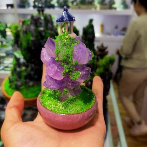 Natural Crystal Amethyst Tree Mineral Ornaments Healing Stone Home Decoration Lucky Tree Pavilion DIY Decorate Holiday Gifts