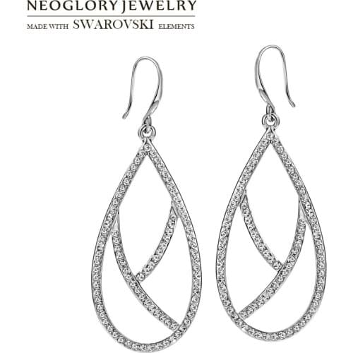 Neoglory Austria Rhinestone Long Dangle Earrings Elegant Water Drop Style Dress Party For Lady Trendy Gift Daily Classic