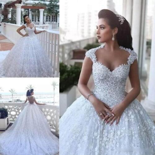 Latest Designs Beaded Crystal Sweetheart Wedding Dresses Lace Appliques Ball Gowns Party Bridal Gown Plus Size robe de mariee