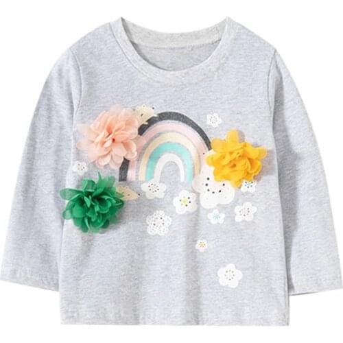 27Kids Autumn Girls Shirt Full Long sleeve T-Shirt Round neck Cotton Fabric Winter Children Clothe 2-7Years