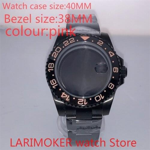 Suitable for Mingzhu 8215 40mm sapphire glass 904L stainless steel case sealing bottom cover, with bezel pink