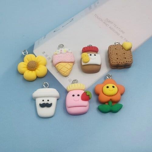 10pcs Fashion Bottle Flowers Ice Cream Biscuits Cute Resin Charms For Earring Findings Necklace DIY Fashion Jewelry Making C463