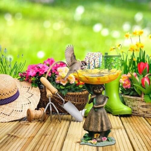 Polyresin Bird Bath For Outside With Brown Pedestal Handmade Wild Bird Feeder Garden Tools Garden Decoration Outdoor Statue #G2