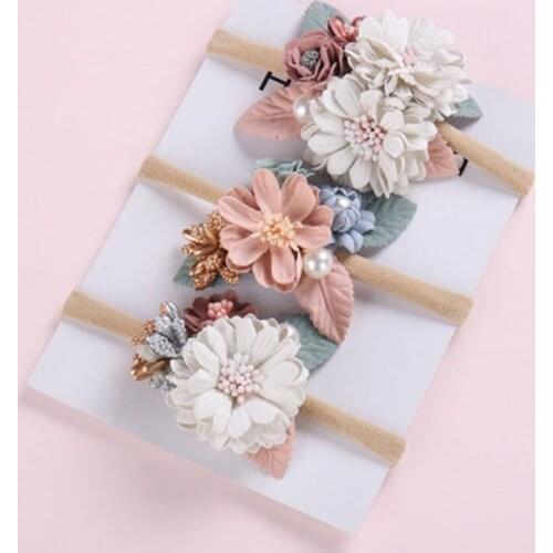 1 Piece Fashion Florals Headband Newborn Baby Elastic Princess Nice Hairbands Child Kids Pearl Fresh Style Cute Headwear Gifts