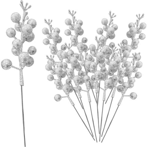 Christmas Berry Spray Silver Glitter Decor Plant Ornament Decorations Home And Party Foam Wrap Wreaths Centerpiece Arrangements