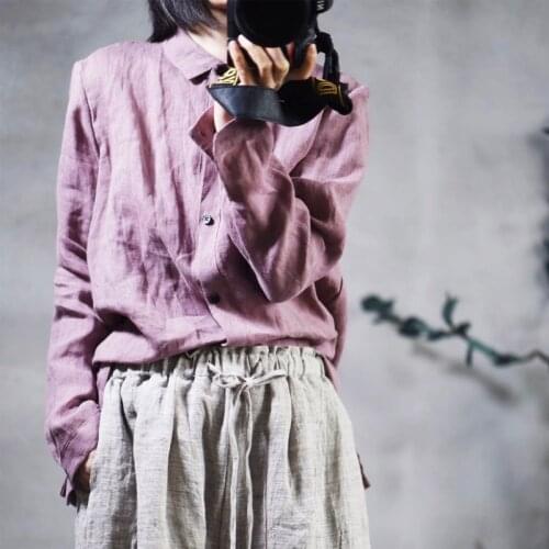 Women Loose Solid Color Shirt Ladies Simple Linen Tops Female 2020 Spring Summer Flax Shirts