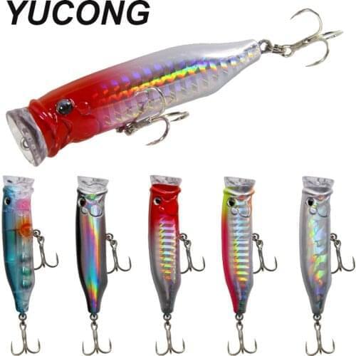 YUCONG 5PCS Floating Fishing Lures 7cm-9.4g Popper Topwater Wobblers Pike Artificial Hard Baits With 3X Treble Hooks Pesca Isca