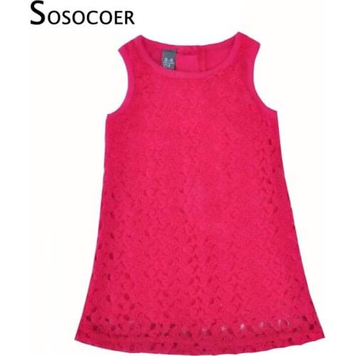 SOSOCOER Baby Girls Dresses Summer Fashion Lace Girl Party Dress High Quality Red Hollow Children Dress For Kids Girl Clothes