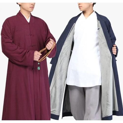 Unisex cotton winter warm zen lay meditation buddha prayer clothing buddhism shaolin monk gown kung fu suits robe Qielangua