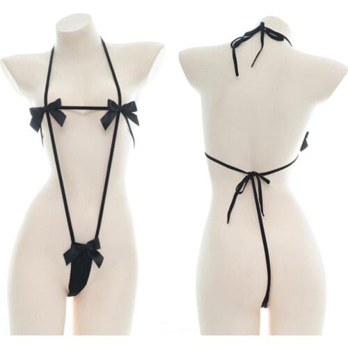 Japanese Micro Bikini Mini Bra and Panty Set Underwear Women Kawaii Bowknot Cosplay Bondage Lingerie Cute Thong Stripper Outfit
