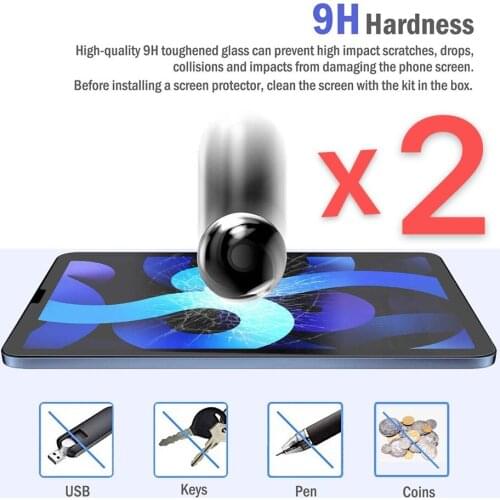 2Pcs Tablet Tempered Glass Screen Protector Cover for Apple IPad Air 4 2020 10.9 Inch Full Coverage Anti-Shatter Screen