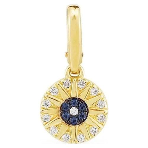 SLJELY Fashion Real 925 Sterling Silver Yellow Gold Color Tropical Sun Zircon Medal Clipping Charm Pendant Women Brand Jewelry