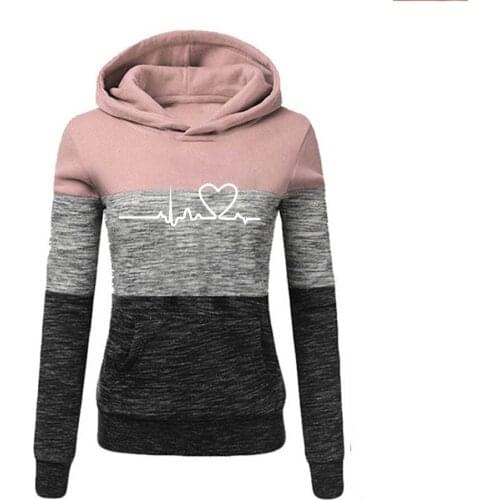 Women Sweatshirts Autumn Winter Hoodies Long Sleeve Hoody Ladies Patchwork Hooded Sweatshirt Female Outwear