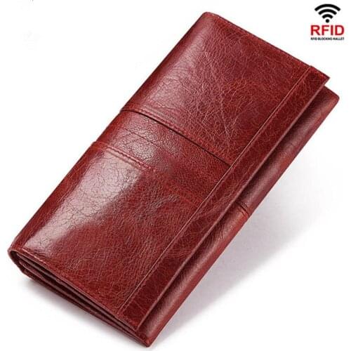 Womens Genuine Leather Wallet Long Clutch Hasp Wallets Large Capacity Money Clips Female Coin Purse Fashion Designer Casual