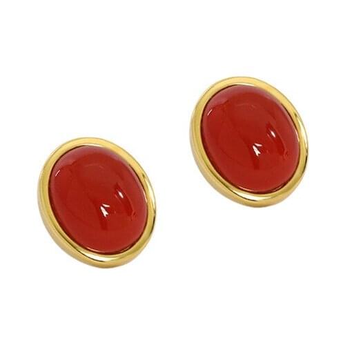 10mm*12mm 18K Gold Authentic 925 Sterling silver Red Agate Oval Waterdrop Stud earrings jEWELRY TLE2180
