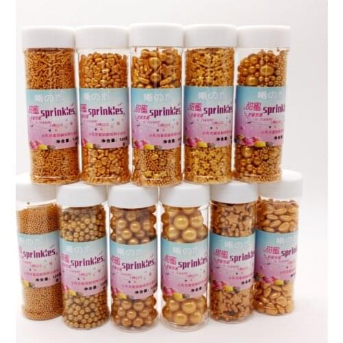 120g Mix Gold Star Heart Beads Round Edible Pearl DIY Cake Baking Fondant Cake Chocolate Decoration Sugar Candy Clay