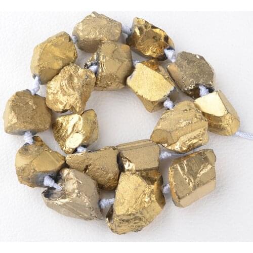 15.5"Strands Gold Mystic Titanium Natural Crystal Quartz Graduated Rough Nugget Beads,Raw Crystal Cut Nugget Nacklace Beads