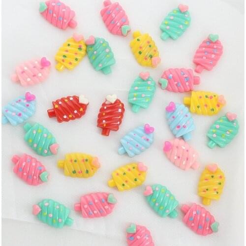 200pcs resin Kawaii Ice Cream stick lolly Cabohcon Cell phone decor painted embellishment for diy jewelry 22mm lollie