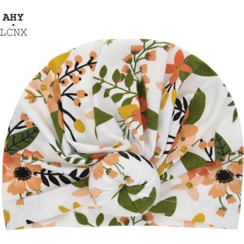 2021 Brand Donut Fashion Baby Turban Hats Newborn Kids Boy Girl Cotton Beanie Hat Flower Print Toddler Winter Cap Hats Soft Caps