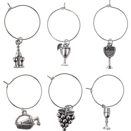 6pcs Hawaii Style Wine Cup Rings Wine Glass Identifiers Cup Signs Kitchen Bar Wine Glass Markers (Silver)