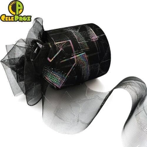6cm 25Yards Tulle Roll Iridescent Block Mesh RIbbon DIY Gauze Tutu Skirt Bow Poms Headbands Clips Wedding Birthday Decoration