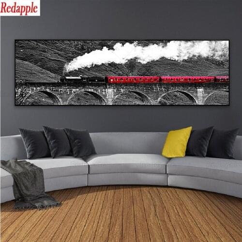 Diamond embroidery Red Train Nordic Long Scene full square round drill diamond painting 5d diy diamond mosaic home decoration