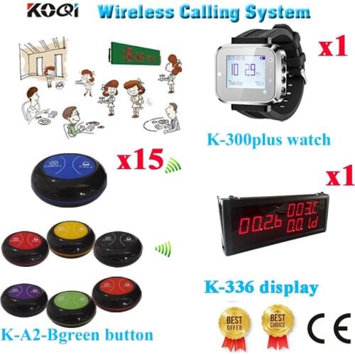 Wireless Restaurant Waiter Guest Pager System 100% Original And Brand New For Hotel KTV Clinic(1 display+1 watch+15 call button)