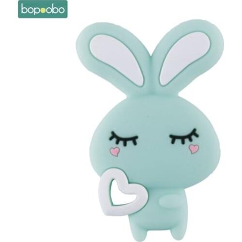 Bopoobo 1PC DIY Starter Kits Baby Bites Toys Cartoon Rogue Rabbit Strengthening Tooth Training Silicone Teethers Animal Pendant