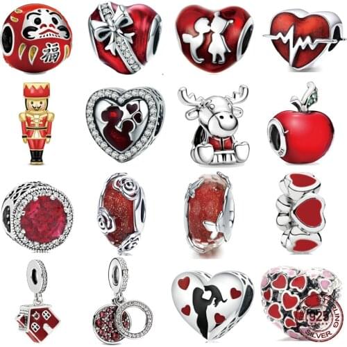 New 925 Sterling Silver Red Love Heart Maternal love Charms Beads Fit Original Pandora Bracelet Diy Christmas Lucky Jewelry Gift