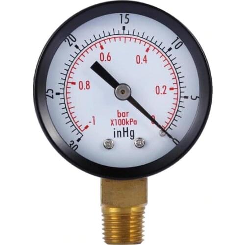 Dry Utility Vacuum Pressure Gauge Blk.Steel 1/4" NPT Lower Mount -30HG/0PS Utility Pressure Meter Gauge Manometers 2 inch