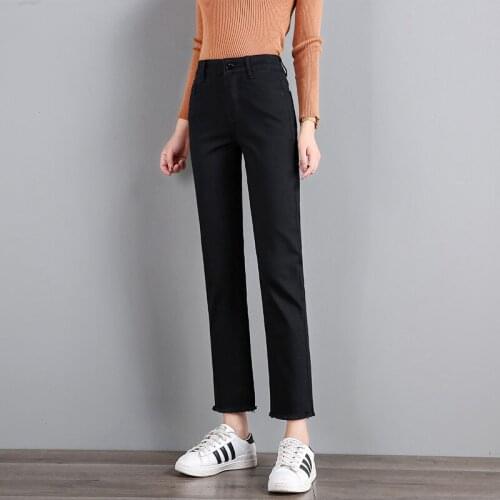 Black Straight Jeans Womens 2021 Spring And Autumn New Korean High Waist Slim Stretch Versatile Pants