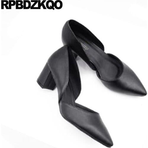 Black 10 42 Medium Heels Big Size Pointed Toe Shoes Office High Colourful 2018 4 34 D'orsay Chunky 33 Ladies Walking Pumps