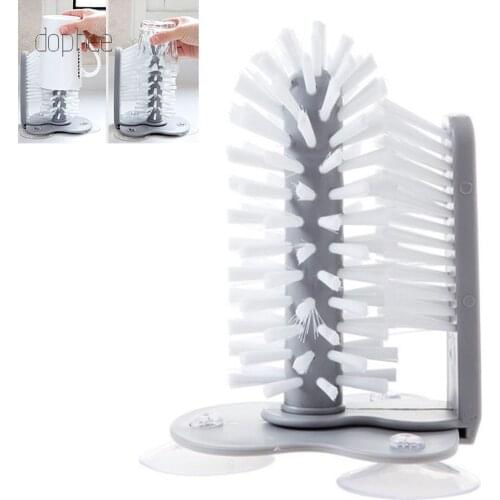 Dophee 1pc Suction Wall Lazy Cup Brush Glass Cleaning Brush Bottles Stand Base Brush Cup Scrubber Mug Wine Kitchen Rotate