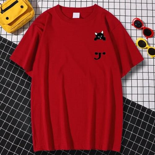 Breathable Comfortable Mens Tshirts Spring Summer T-Shirts Cute Black Cat Cartoon Print Clothing Oversized 2021 Tees Shirt Man