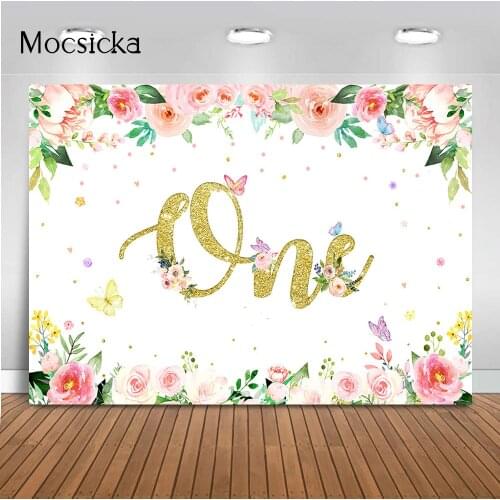 1st birthday butterfly backdrop first birthday party supplies floral rose flowers photo booth background customize one decor